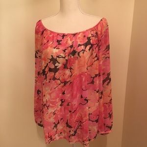 CAbi Pink Floral Blouse Lg